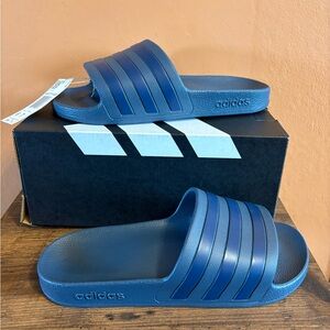 Adidas Navy Slide Sandals adilette aqua shoes new in box sz 7